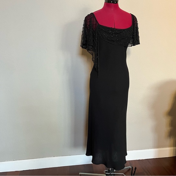 Vintage beaded 80s 🖤 draped neckline ballroom dance lbd classic 8P S.L. Fashion - Picture 3 of 15